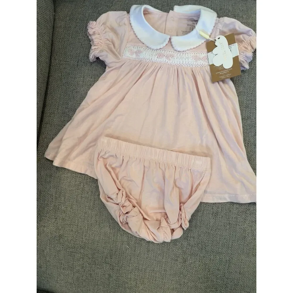 Angel Dear Smocked Bamboo Dress W/ Bloomers Pink Now Themed 12-18 Months NWT